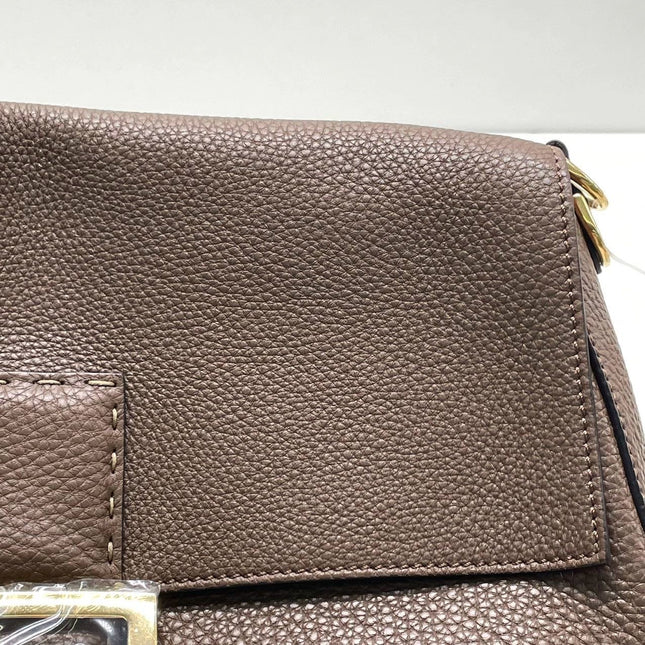 Fendi Baguette Selleria Calfskin Leather Crossbody Bag Large Brown
