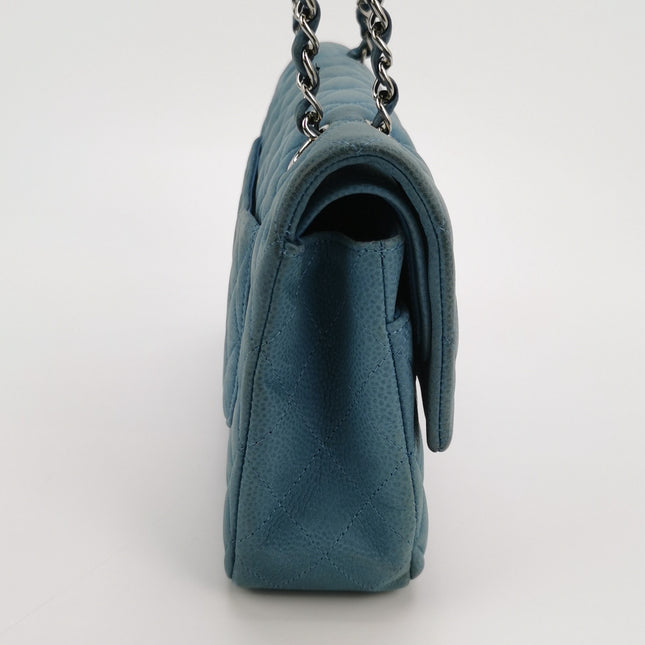 Chanel Timeless Classic Flap Medium Light Blue Caviar Leather Silver Hardware