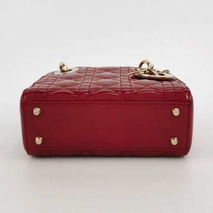 Sold Lady Dior Mini Handbag Red Patent Leather Gold-tone Leather and Chain Strap