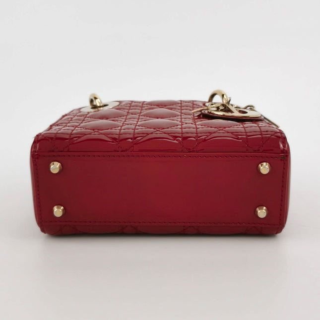 Sold Lady Dior Mini Handbag Red Patent Leather Gold-tone Leather and Chain Strap