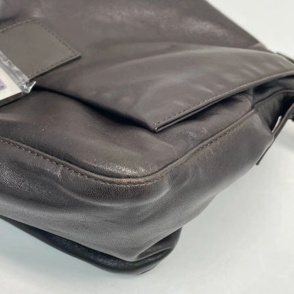 Fendi Mamma Baguette Chocolate Brown Lambskin Leather Silver Hardware