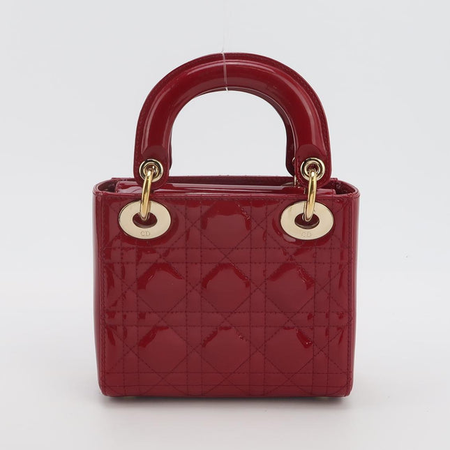 Lady Dior Mini 2019 Red Patent Leather Gold-tone Chain Strap