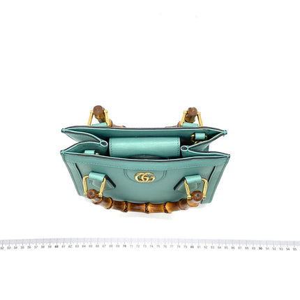 Gucci Diana Mini Blue Leather Bag Bamboo Handle with Strap