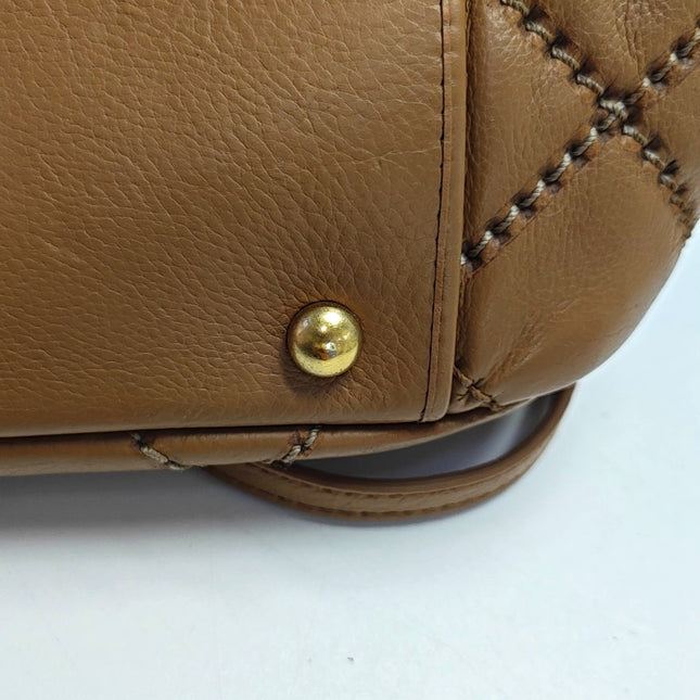 Chanel Double Stitch Retro Chain Accordion Flap Bag Brown Calfskin Leather