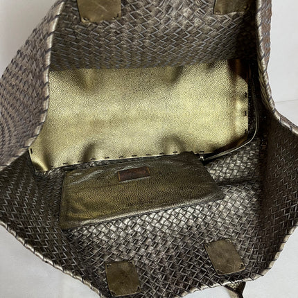 Bottega Veneta Cabat Large Intreccio Deerskin Leather Tote Bag Gold