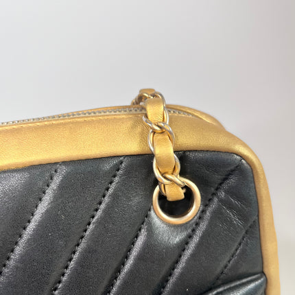 Sold Chanel Chevron Black and Gold Shoulder Bag