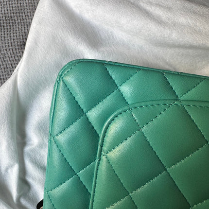 Chanel Classic Flap Mini 2018 Turquoise Blue Green Lambskin Leather Gold Hardware