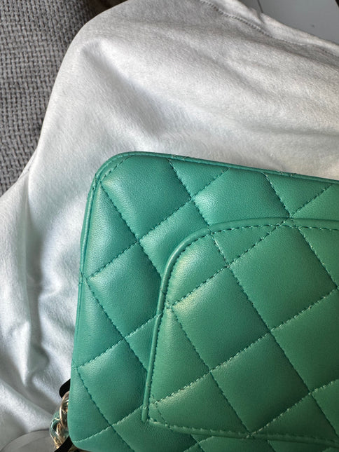 Chanel Classic Flap Mini 2018 Turquoise Blue Green Lambskin Leather Gold Hardware