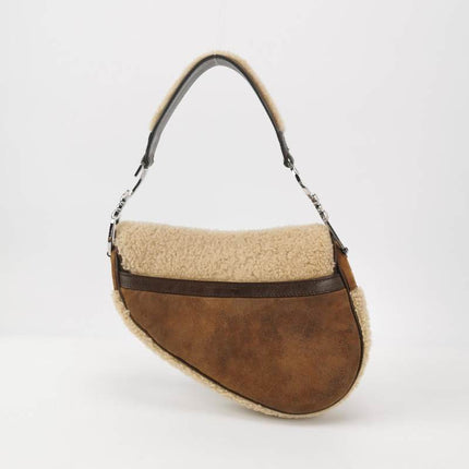 Sold Dior Saddle Vintage Shoulder Bag Shearling Brown and While