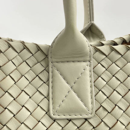 Sold Bottega Veneta Cabat Tote Small/Medium Intreccio Cream White Leather and Suede Lining 32cm