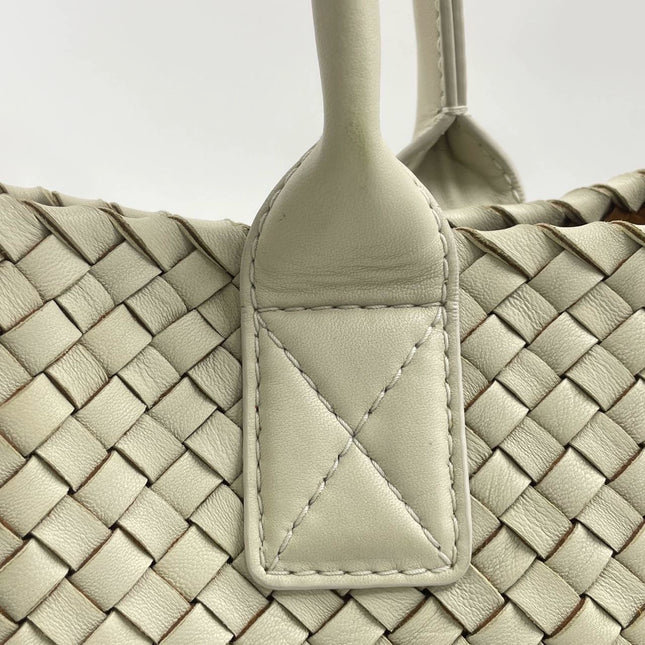 Sold Bottega Veneta Cabat Tote Small/Medium Intreccio Cream White Leather and Suede Lining 32cm