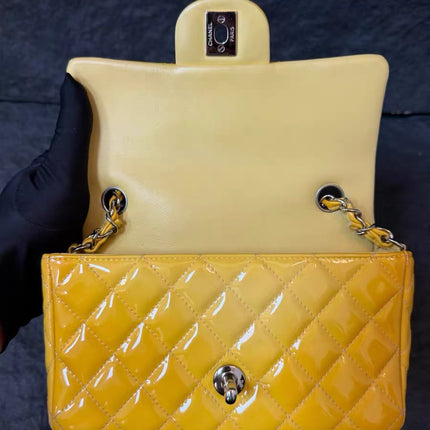 Chanel Classic Flap Rectangular Mini Yellow Patent Leather Silver Hardware, 2014-2015