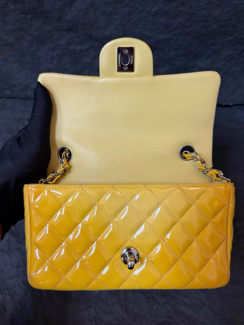 Chanel Classic Flap Rectangular Mini Yellow Patent Leather Silver Hardware, 2014-2015