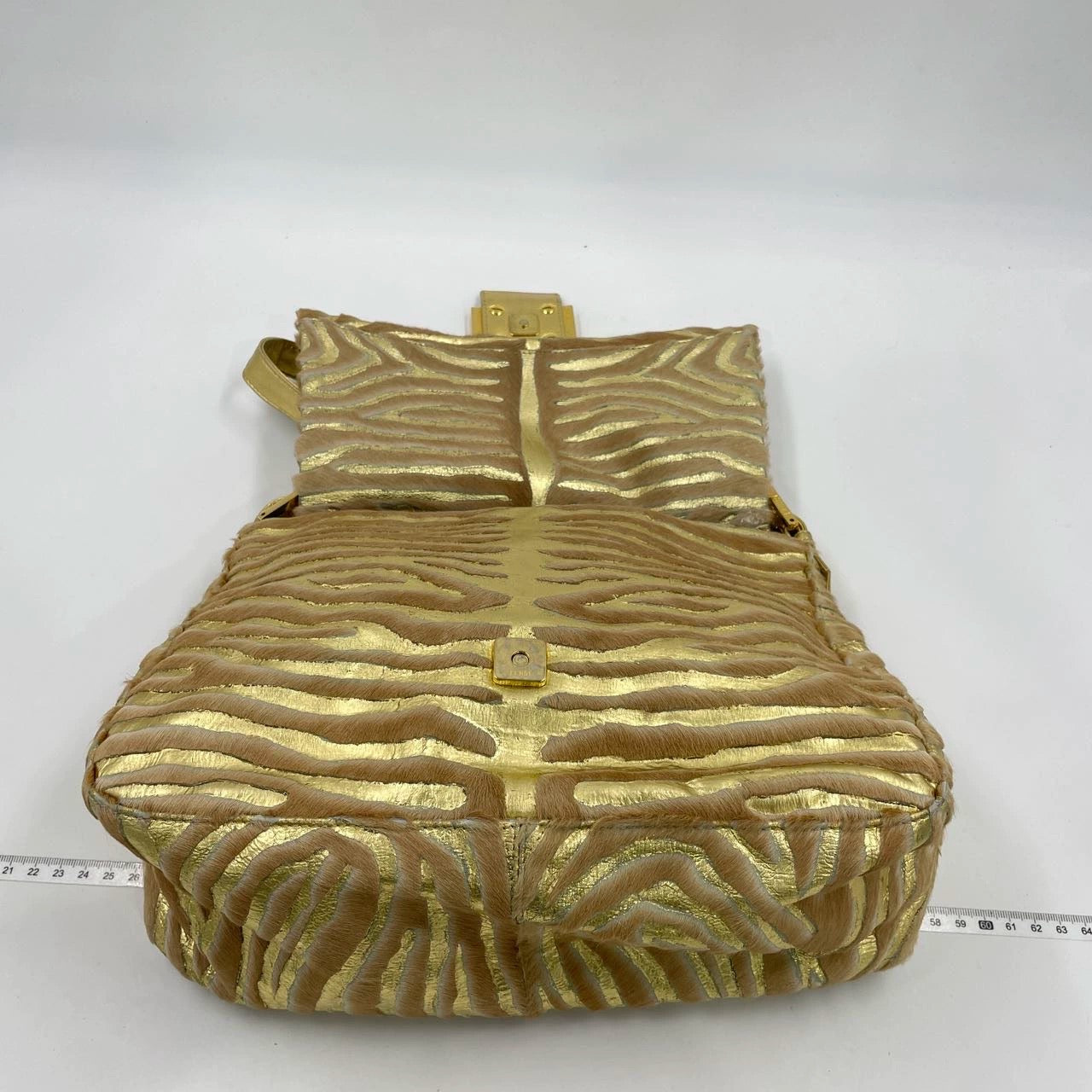 Fendi Mamma Baguette Gold Lambskin Leather Pony-style Zebra Stripes