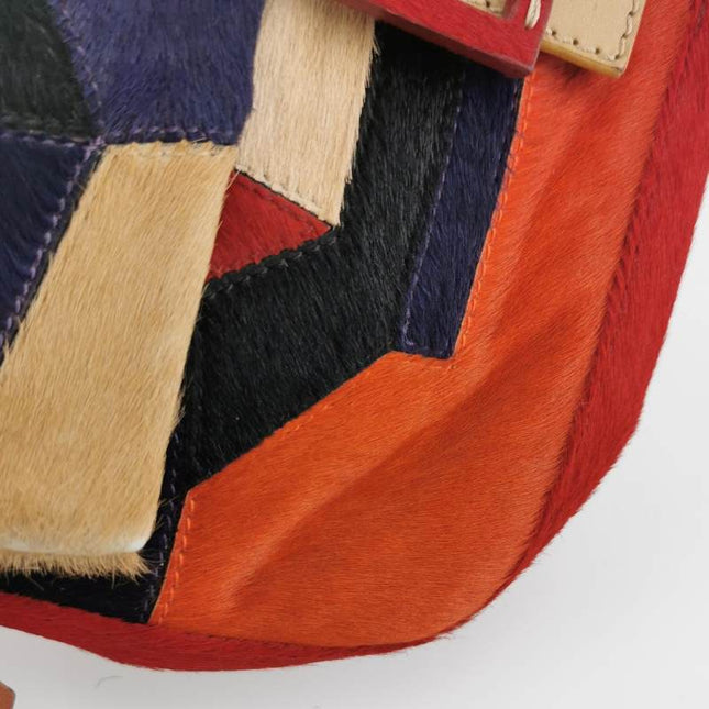 Sold Fendi Baguette Pony-style Calfskin Leather Multicolor Abstract Geometric Patchwork