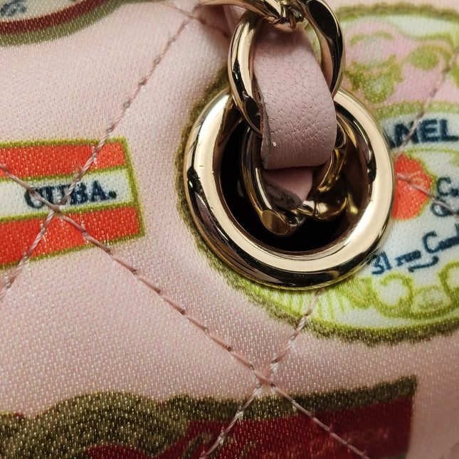 Chanel Classic Flap Mini Satin Paris Cuba Cigar Label Print Pink Multicolor, 2017