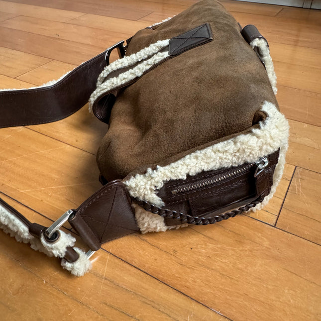 Dior Flight Medium Shoulder Bag Tan Brown Shearling