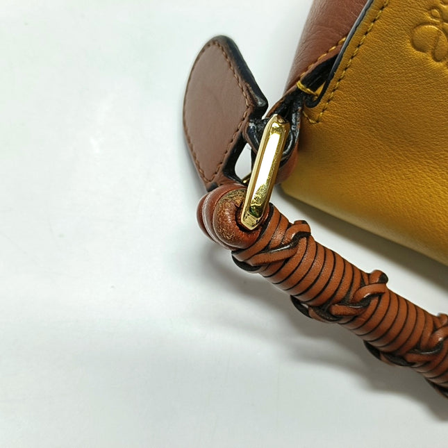 Loewe Puzzle Small Tricolor Tan Yellow Grey Braided Handle Crossbody Bag