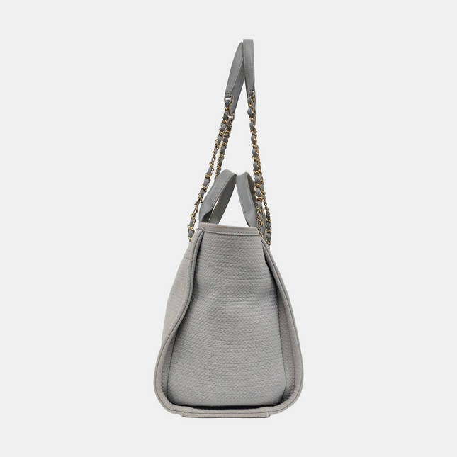 Chanel Deauville Tote Medium Grey Denim Top Handle