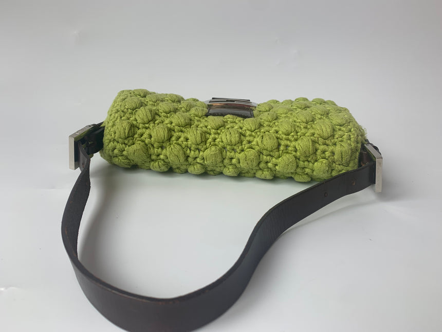Sold Fendi Baguette Bag Green Wool Pompom Shoulder Bag