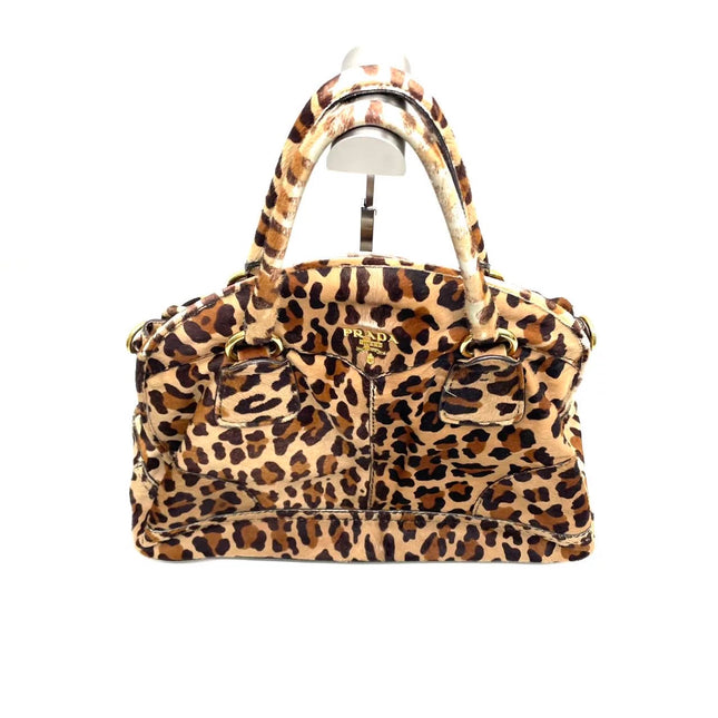 Prada Cheetah Print Large Brown Pony-style Calfskin Tote with Strap