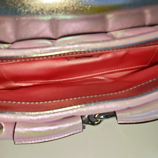 Gucci Horsebit 1955 Chain Small Padded Iridescent Pink Leather Shoulder Bag