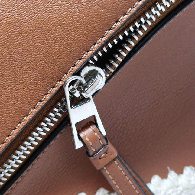 Loewe Puzzle Calfskin Crochet Trim Medium Caramel Tan Leather Bag