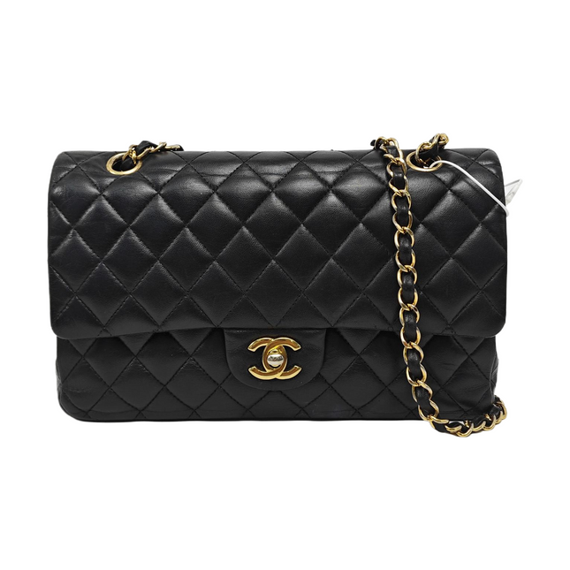 Chanel Timeless Classic Flap Medium Black Lambskin Leather Gold Hardware-Luxbags
