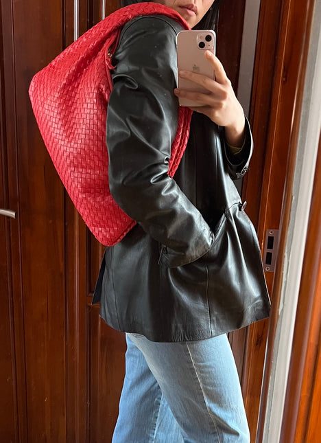 Sold Bottega Veneta Intrecciato Hobo Bag in Red leather Large