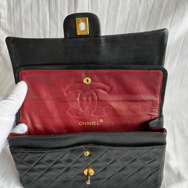 Chanel Classic Flap Medium Vintage Black Lambskin Leather with 24k Gold Hardware