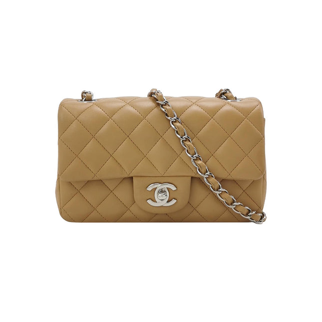 Chanel Classic Flap Rectangular Mini Beige Lambskin Silver Hardware-Luxbags