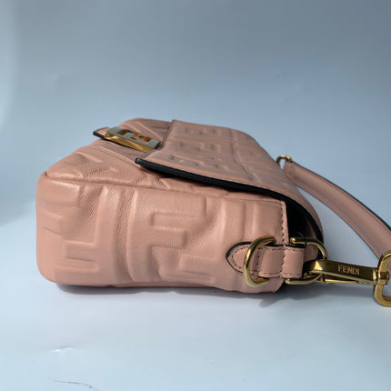 Sold FENDI Baguette Rosa Bourbon Pink Leather 3D FF Motif Crossbody bag