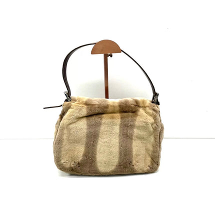Fendi Mamma Baguette Brown Beige Soft Fur Shoulder Bag