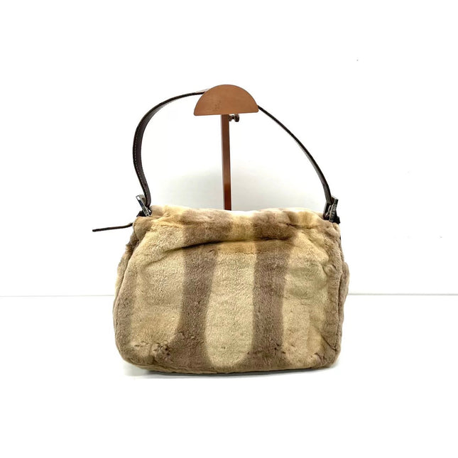 Fendi Mamma Baguette Brown Beige Soft Fur Shoulder Bag