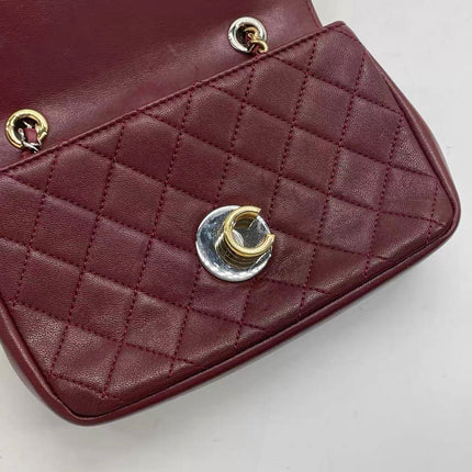 Chanel Flap Bag Mini Burgundy Lambskin Leather Gold & Silver Hardware 2019