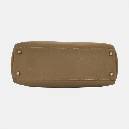 Hermes Kelly 32 Retourne Biscuit Brown Clemence Leather Gold Hardware Double Ring