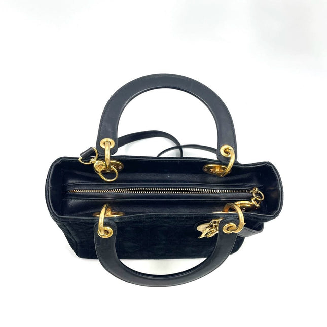 Lady Dior Vintage Medium Black Suede Leather Gold Hardware 1997