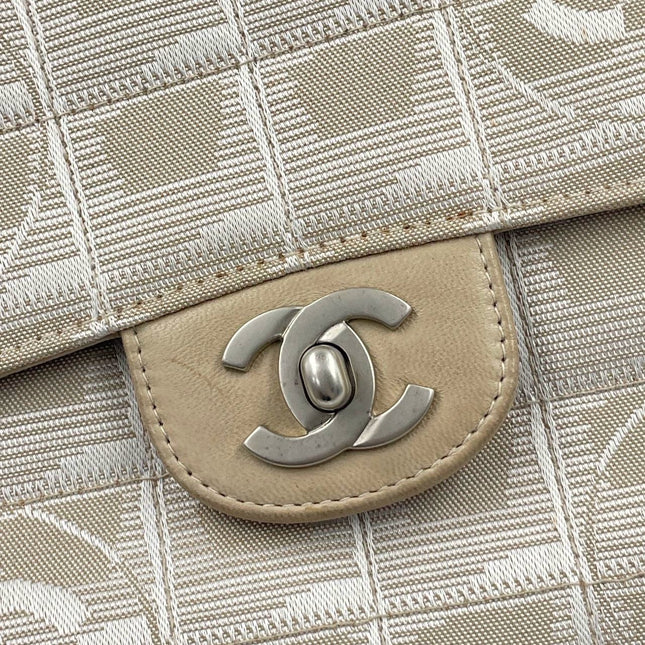 Chanel Beige Canvas Ice Cube Classic Flap 2000-2002 Travel Line Shoulder Bag