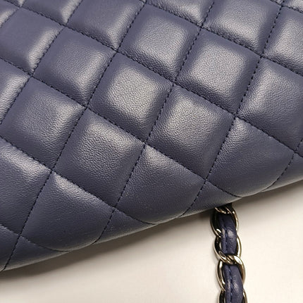 Chanel Classic Flap Maxi Ash Navy Lambskin Leather Double Flap Silver Hardware 2011