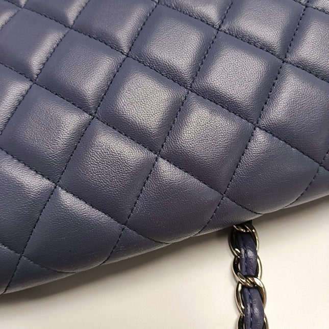 Chanel Classic Flap Maxi Ash Navy Lambskin Leather Double Flap Silver Hardware 2011