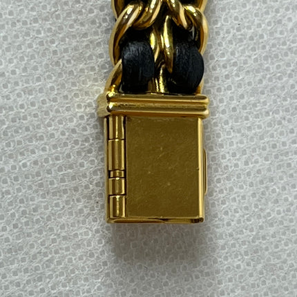 CHANEL 1987 Vintage PREMIERE Watch Medium Black Leather and 24KT Yellow Gold Plated