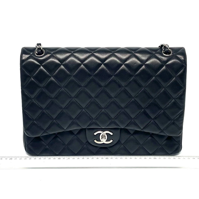 Chanel Classic Flap Maxi Black Lambskin Leather Double Flap Silver Hardware 2011-2012-Luxbags