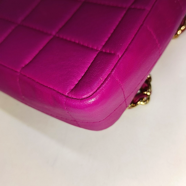 Chanel East West Chocolate Bar Fuchsia Pink Leather 24k Gold hardware