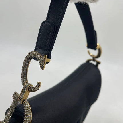Dior Saddle Mini Silk Handbag Black with crystals