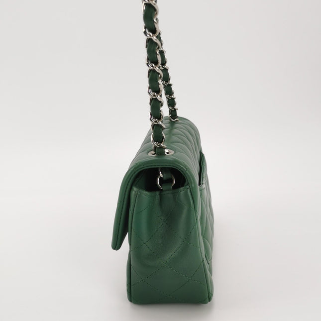 Chanel Classic Flap Mini Rectangular Green Lambskin Leather Silver Hardware