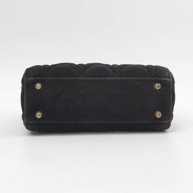 Sold Lady Dior Mini Black Suede with Light Gold-tone Hardware and Crystal Logo