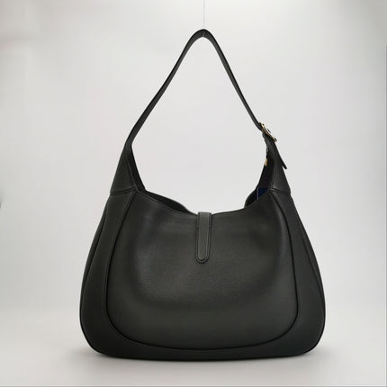 Gucci Jackie 1961 Black Large Pebbled Leather Shoulder Bag with Strap