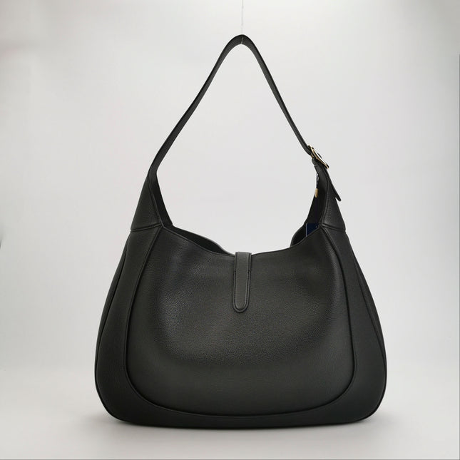 Gucci Jackie 1961 Black Large Pebbled Leather Shoulder Bag with Strap