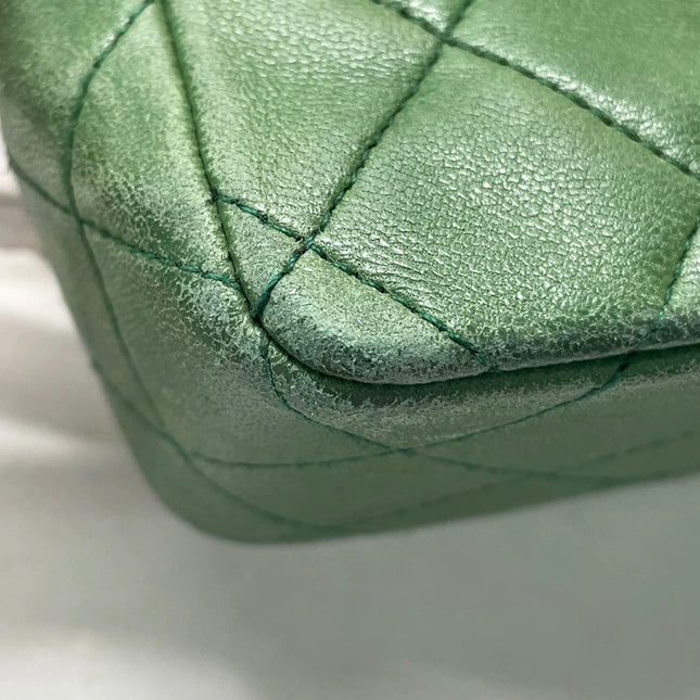 Chanel Vintage Classic Flap Mini Square Green Lambskin 24k Gold HW, 1989-1991