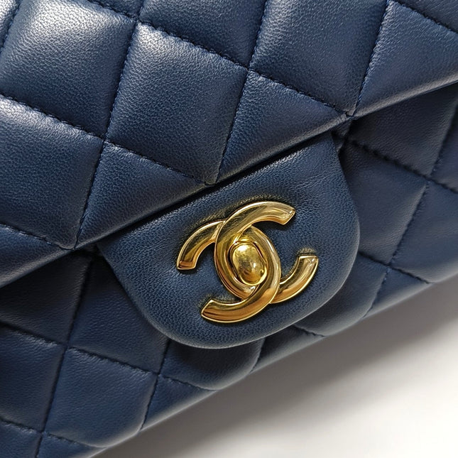 Chanel Classic Flap Rectangular Mini 2015 Navy Lambskin Gold Hardware